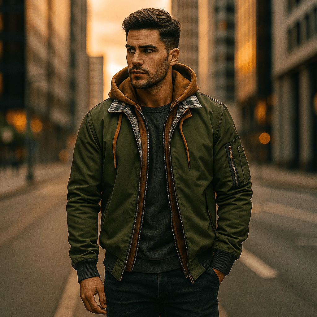 Dual-Layer Hooded Bomber Jacket