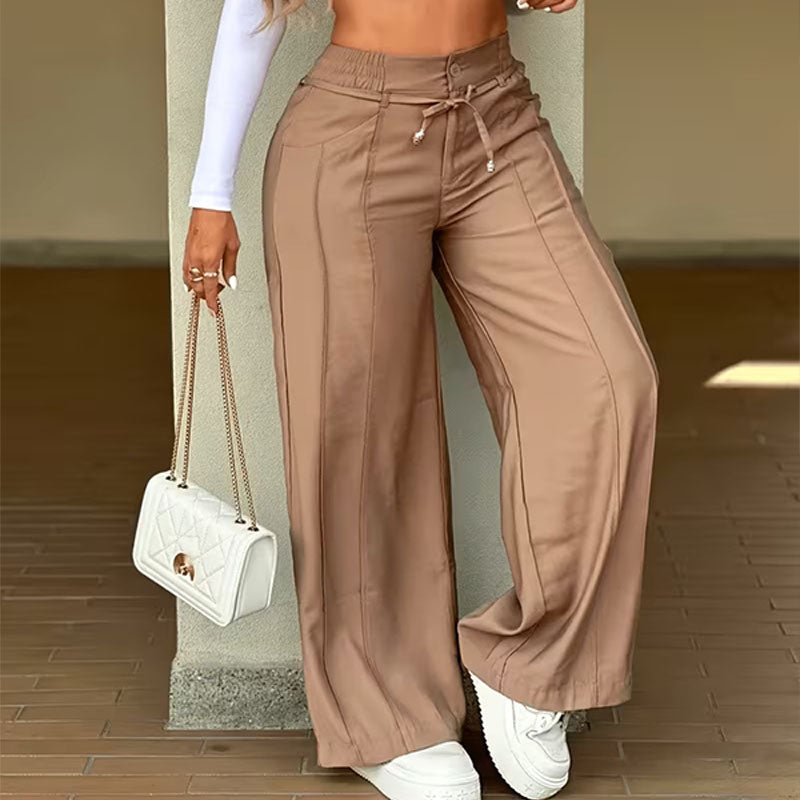 Women's High-Waisted Wide Leg Cargo Pants with Drawstring Pockets