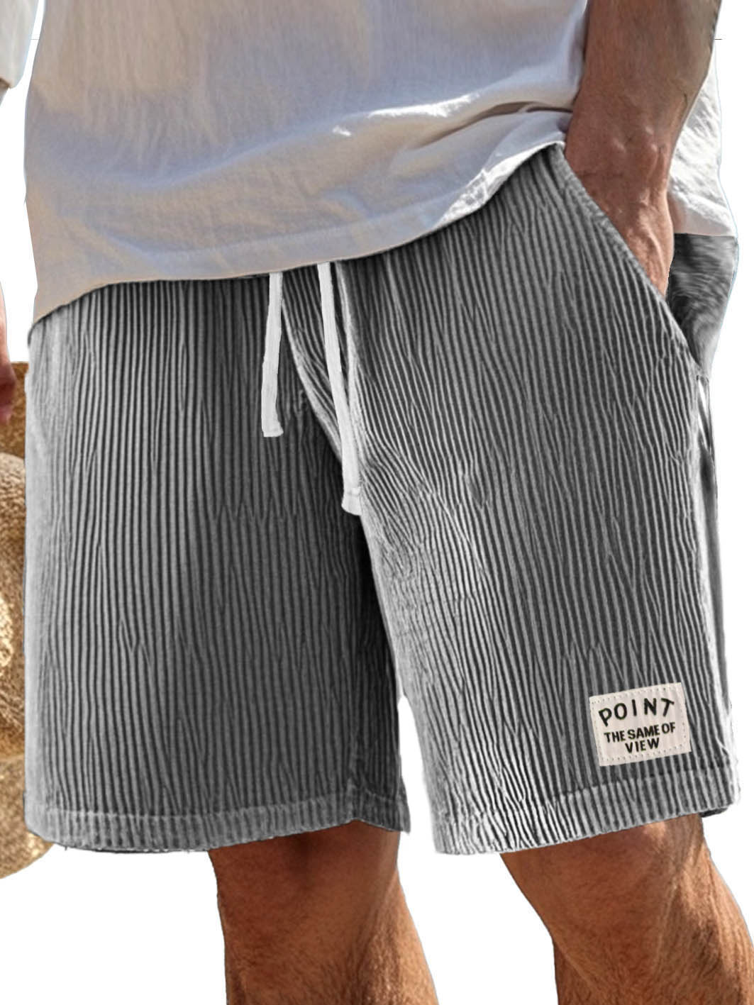 Men's Fashion Casual Ribbed Fabric Pocket Embroidered Logo Shorts 
