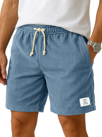 Men's Everyday Corduroy Casual Embroidered Logo Elastic Waist Solid Color Shorts