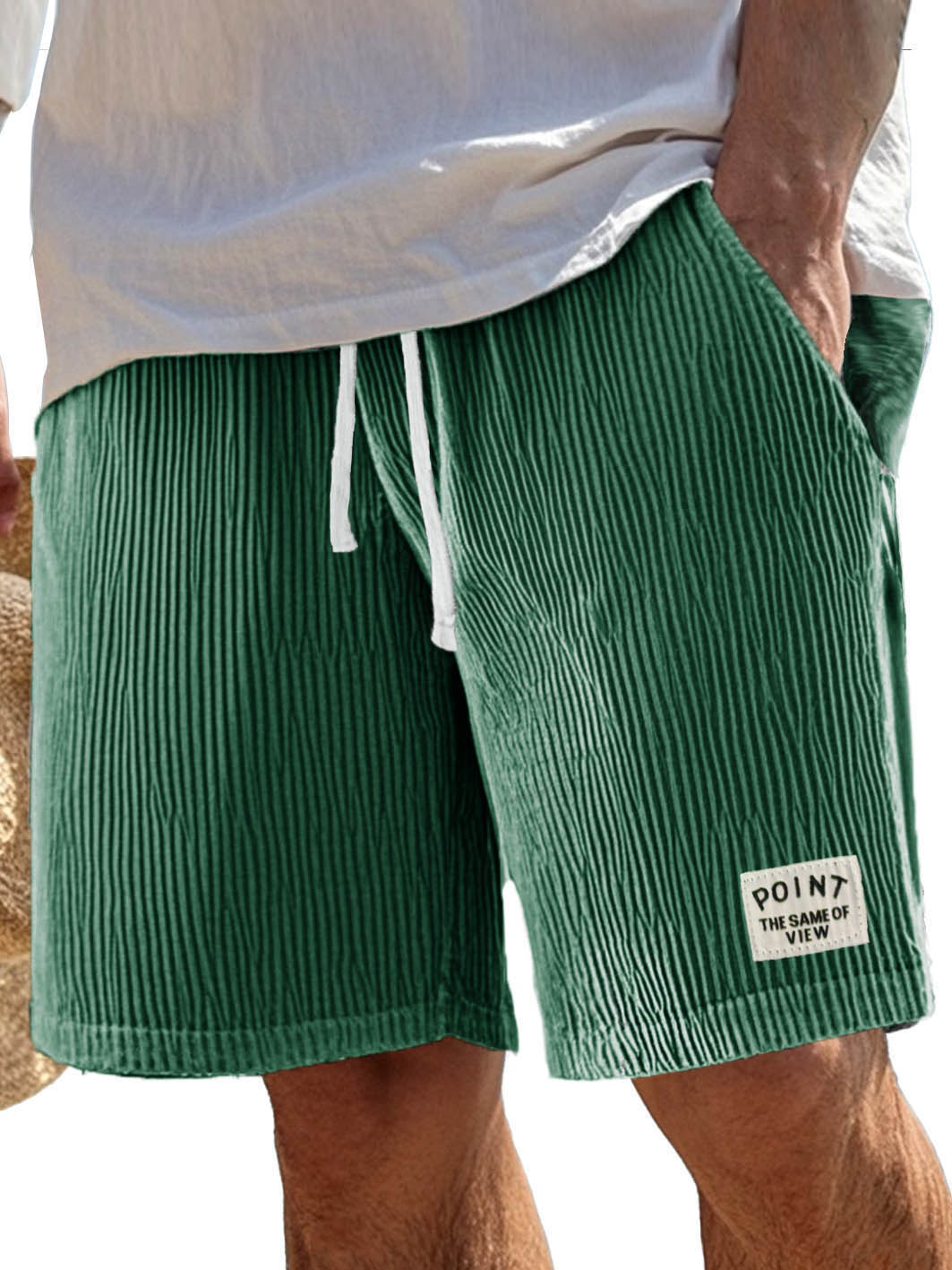 Men's Fashion Casual Ribbed Fabric Pocket Embroidered Logo Shorts 