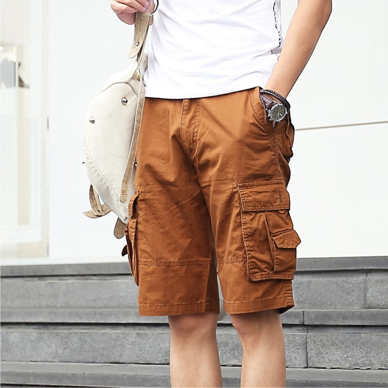 Hygosport Summer Outdoor Pure Cotton Washed Multi-Pocket Men's Shorts