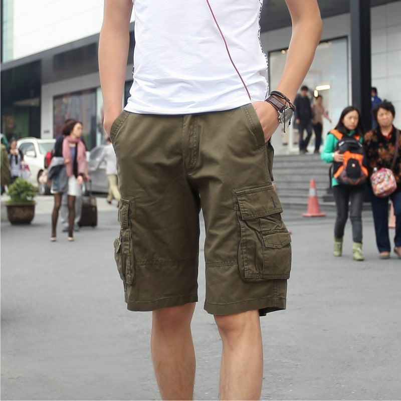 Hygosport Summer Outdoor Pure Cotton Washed Multi-Pocket Men's Shorts
