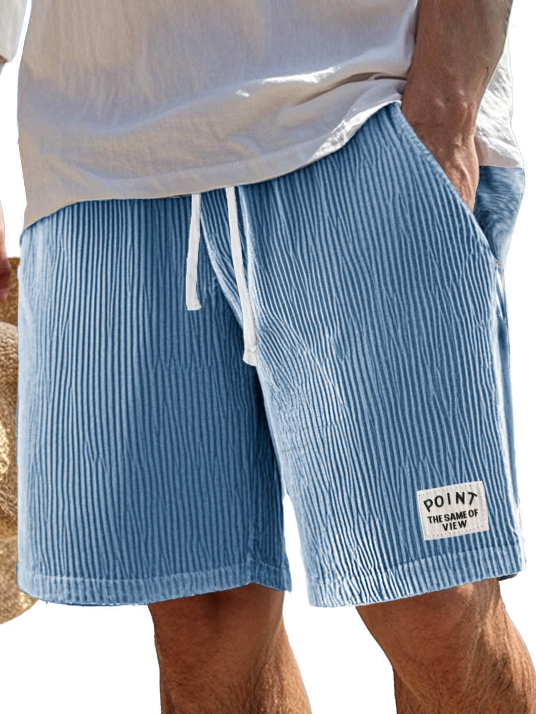 Men's Fashion Casual Ribbed Fabric Pocket Embroidered Logo Shorts 