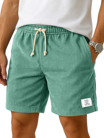 Men's Everyday Corduroy Casual Embroidered Logo Elastic Waist Solid Color Shorts