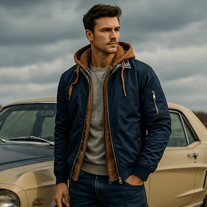 Dual-Layer Hooded Bomber Jacket
