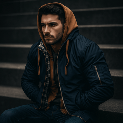 Dual-Layer Hooded Bomber Jacket