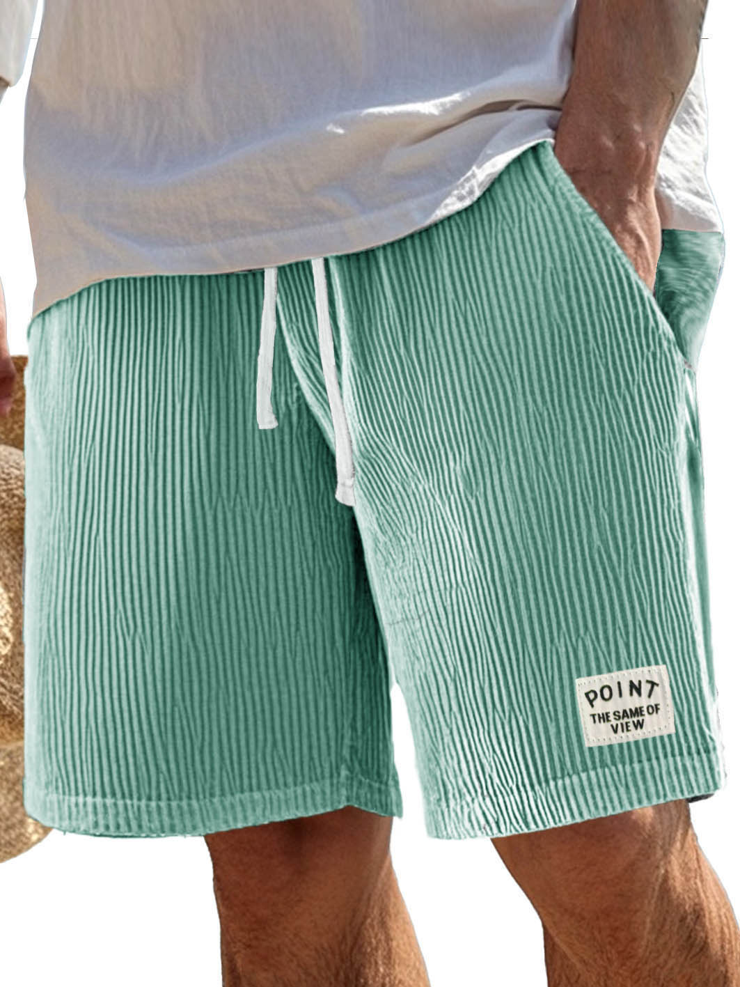 Men's Fashion Casual Ribbed Fabric Pocket Embroidered Logo Shorts 