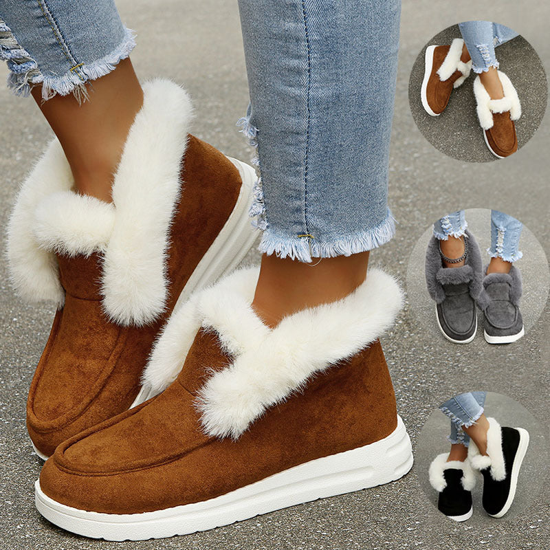 Women's cozy fur-lined winter ankle boots in brown