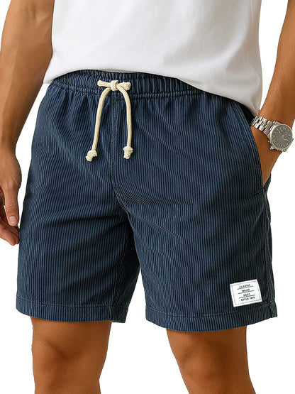 Men's Everyday Corduroy Casual Embroidered Logo Elastic Waist Solid Color Shorts
