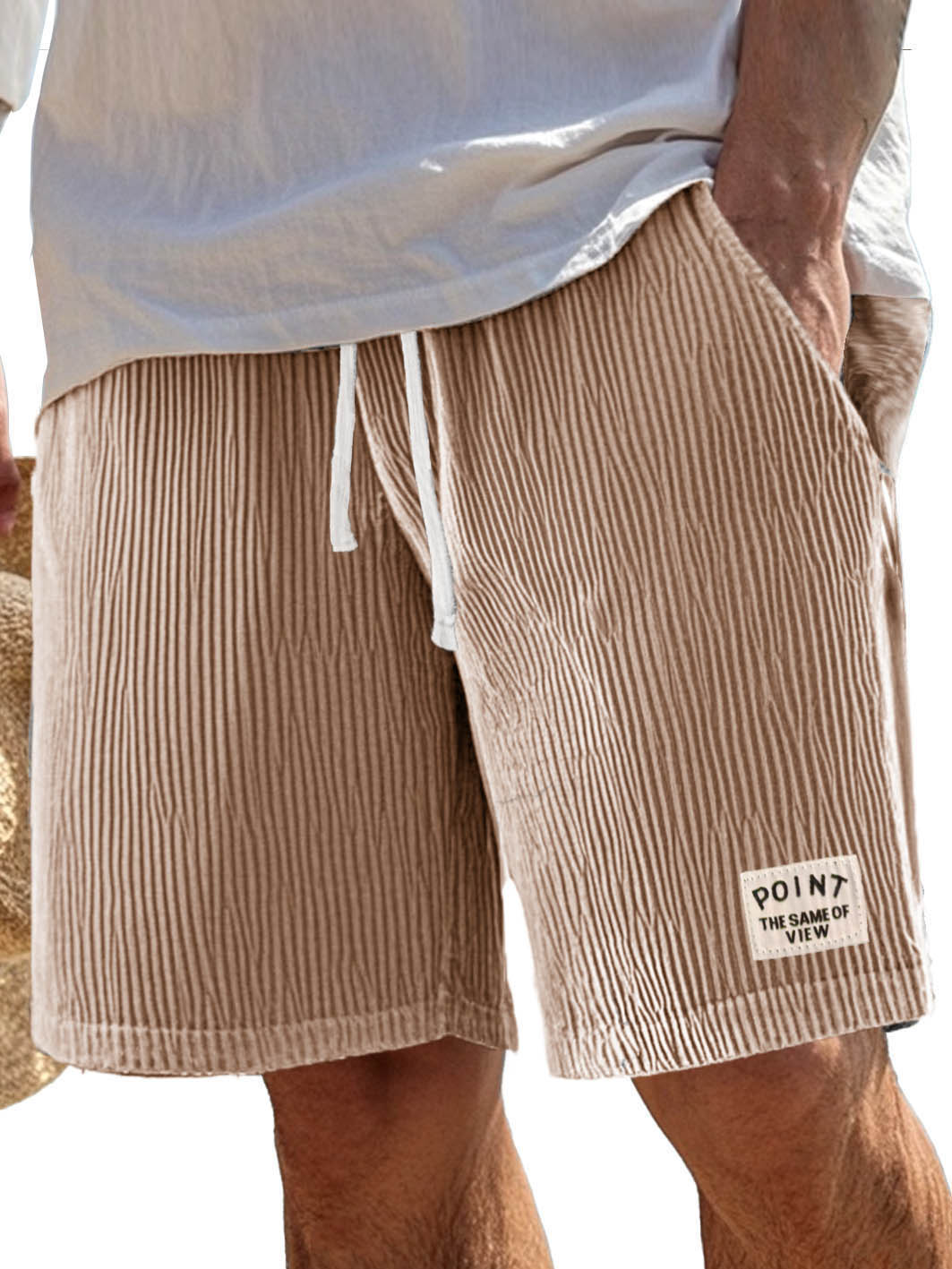 Men's Fashion Casual Ribbed Fabric Pocket Embroidered Logo Shorts 