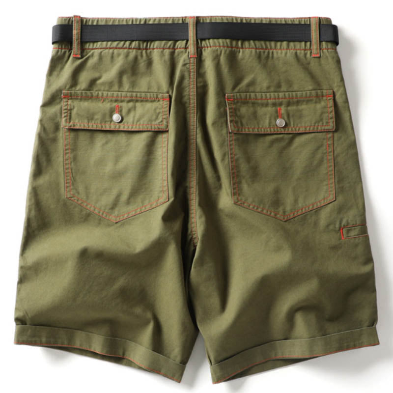 Hygosport Solid Color Casual Green Washed Cotton Lightweight Men's Shorts
