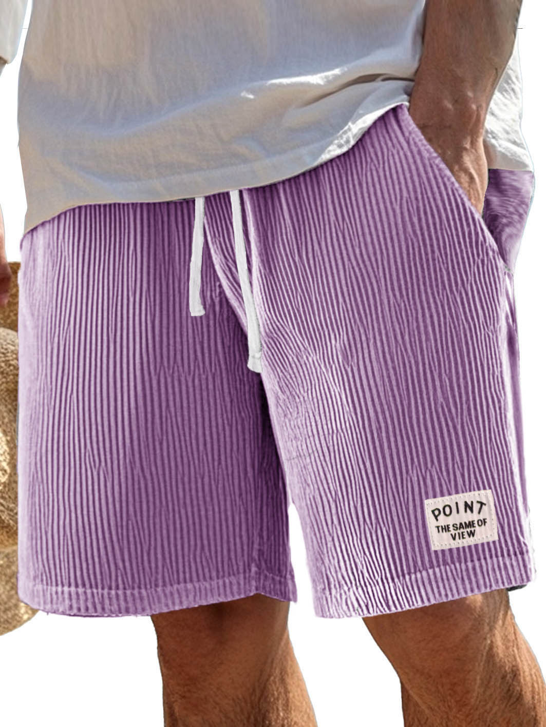 Men's Fashion Casual Ribbed Fabric Pocket Embroidered Logo Shorts 