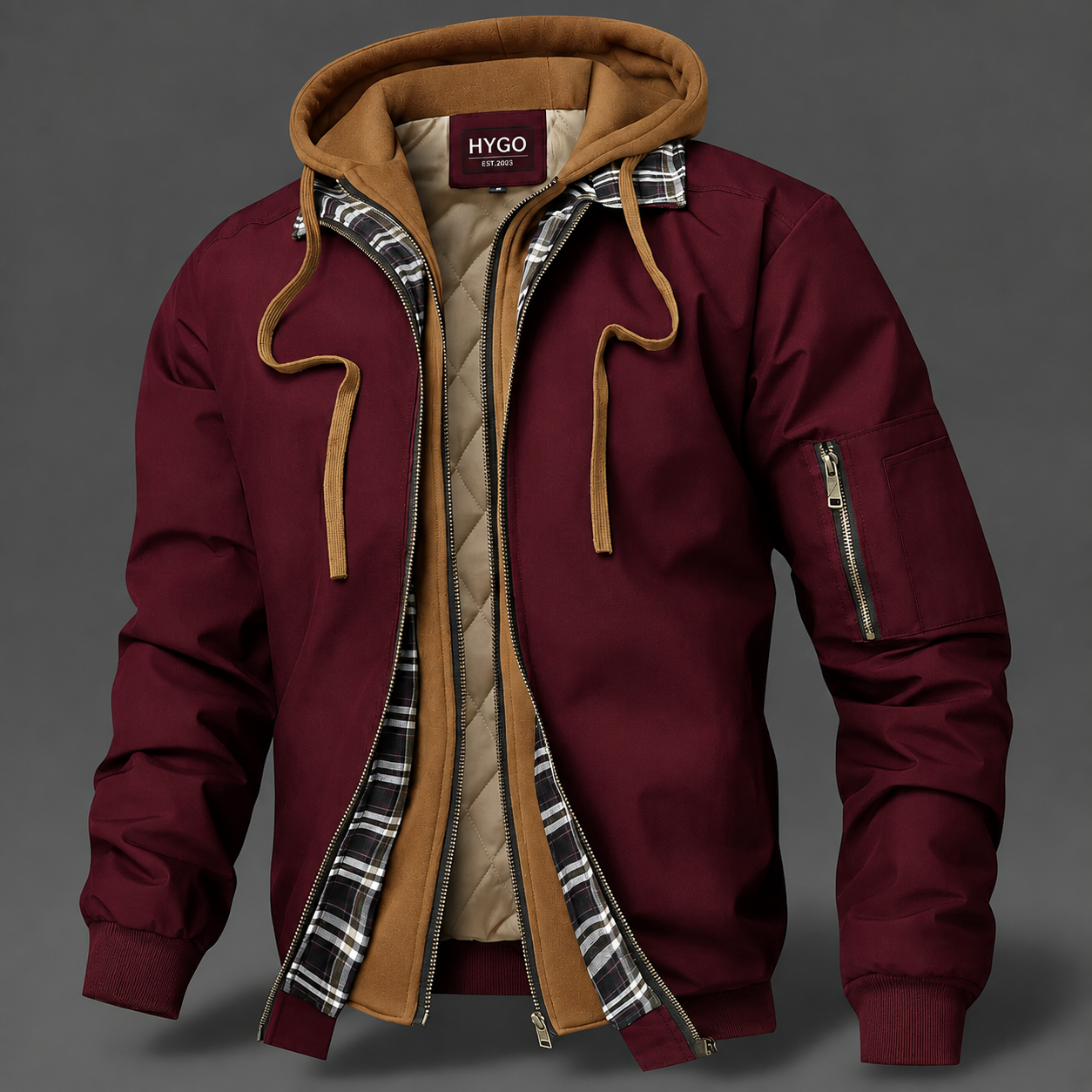 Dual-Layer Hooded Bomber Jacket