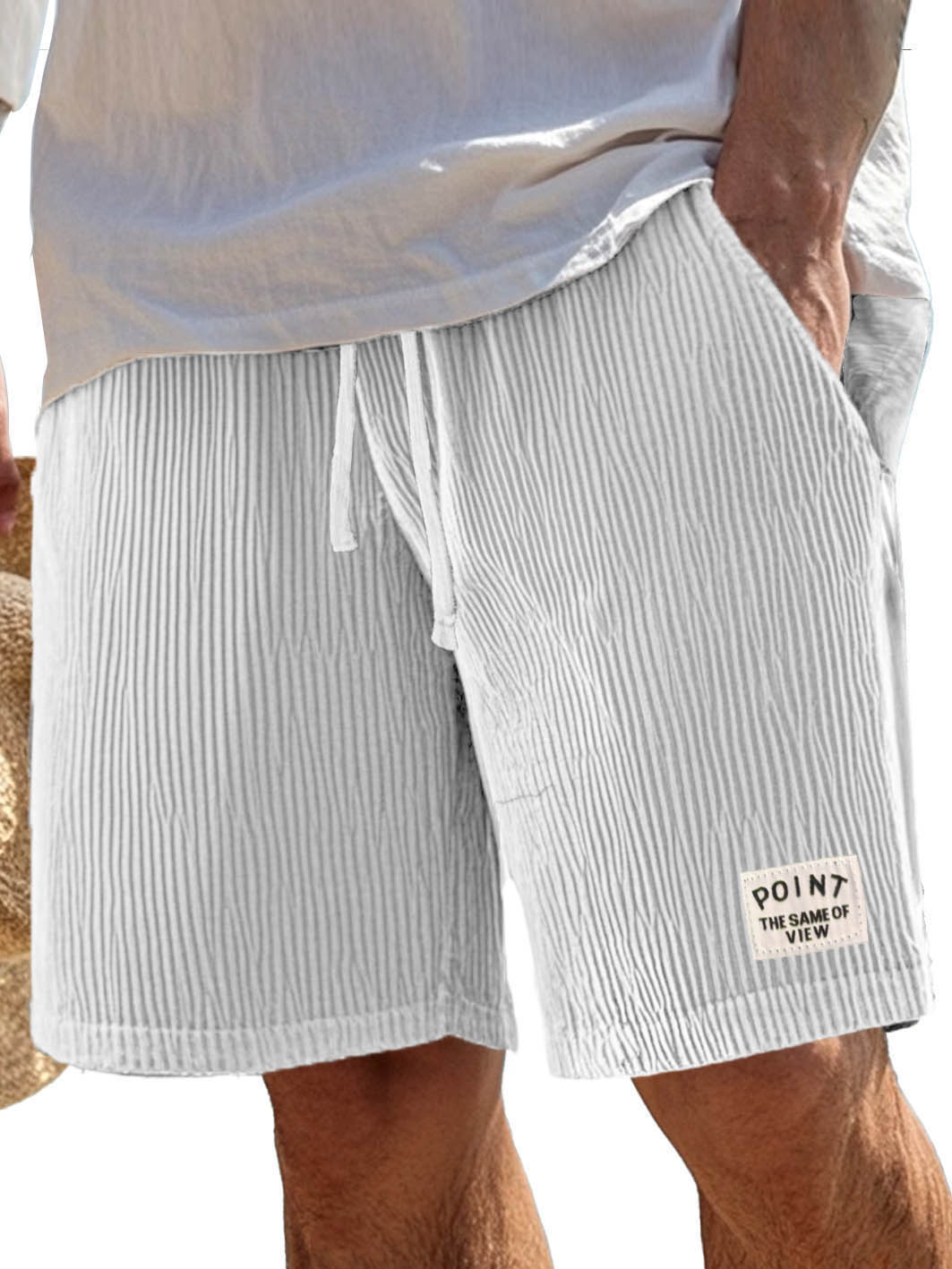 Men's Fashion Casual Ribbed Fabric Pocket Embroidered Logo Shorts 