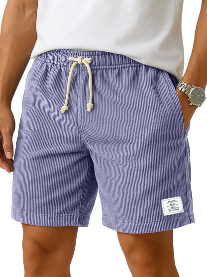 Men's Everyday Corduroy Casual Embroidered Logo Elastic Waist Solid Color Shorts