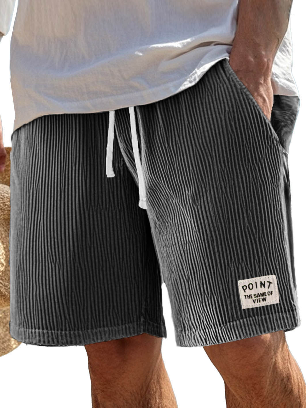 Men's Fashion Casual Ribbed Fabric Pocket Embroidered Logo Shorts 