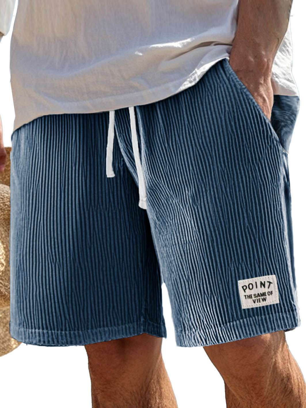 Men's Fashion Casual Ribbed Fabric Pocket Embroidered Logo Shorts 