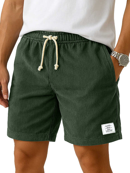 Men's Everyday Corduroy Casual Embroidered Logo Elastic Waist Solid Color Shorts