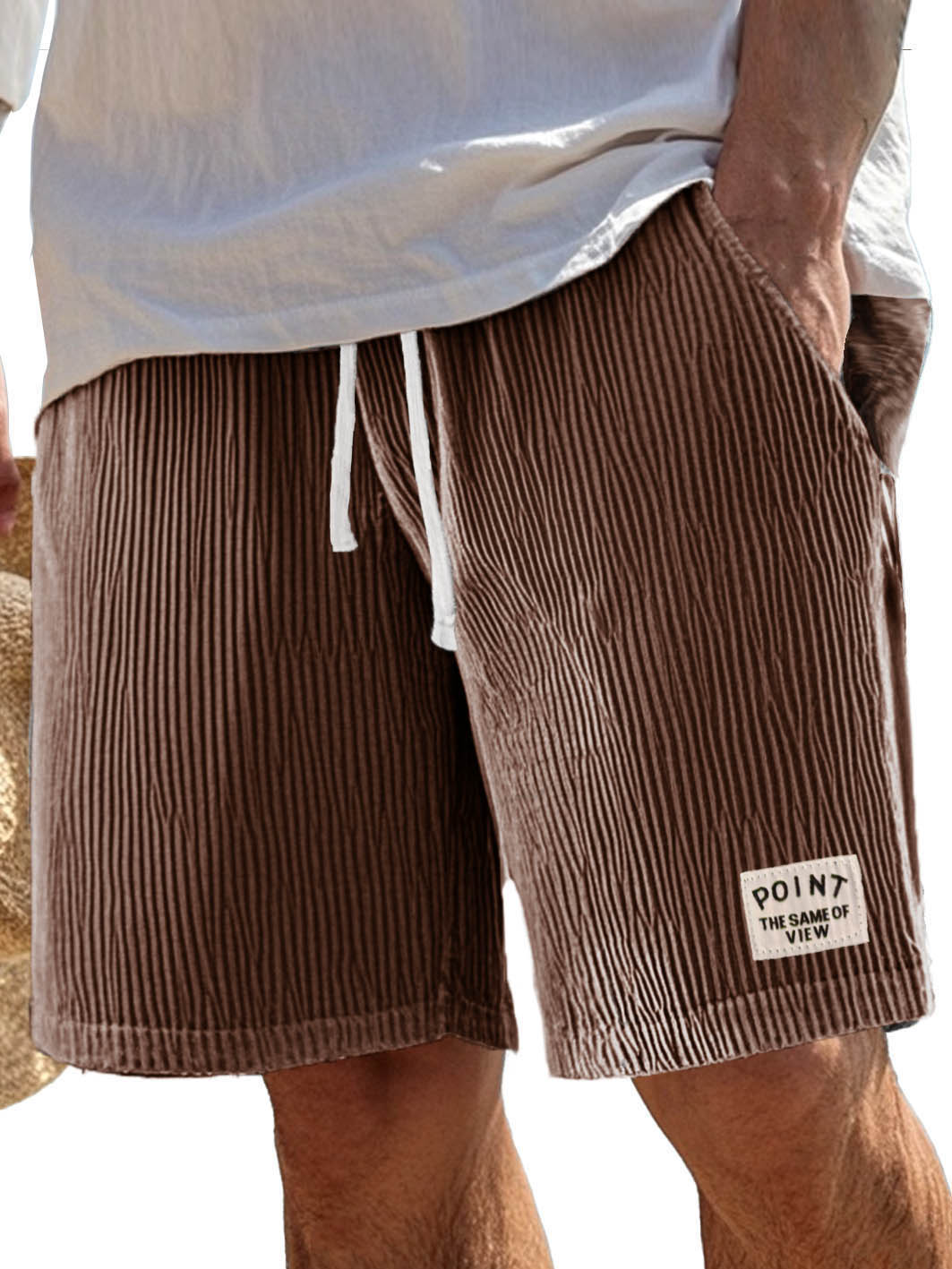 Men's Fashion Casual Ribbed Fabric Pocket Embroidered Logo Shorts 