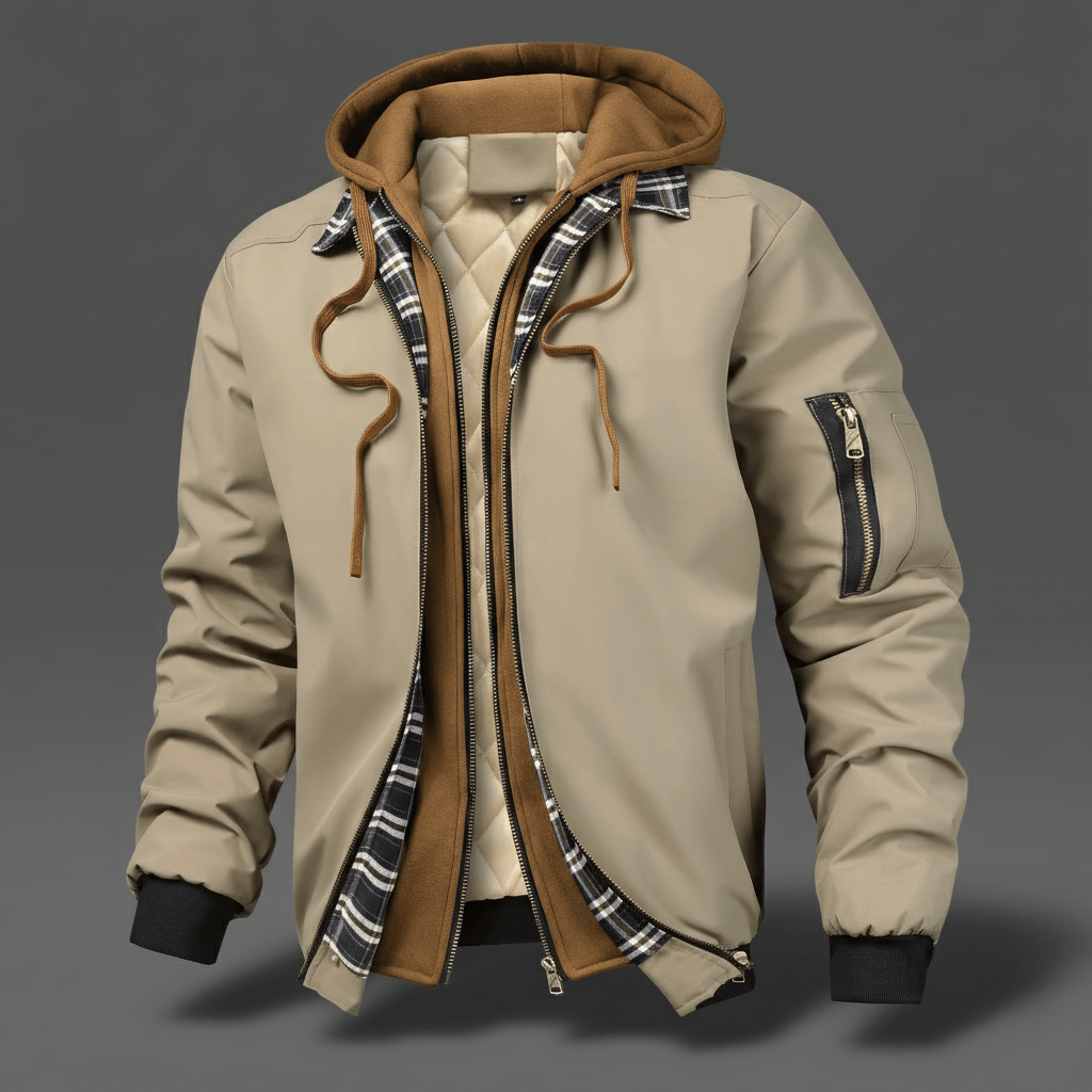 Dual-Layer Hooded Bomber Jacket
