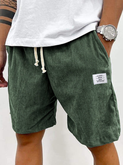 Men's Stylish Corduroy Simple Embroidered Logo Casual Lace-up Loose Shorts