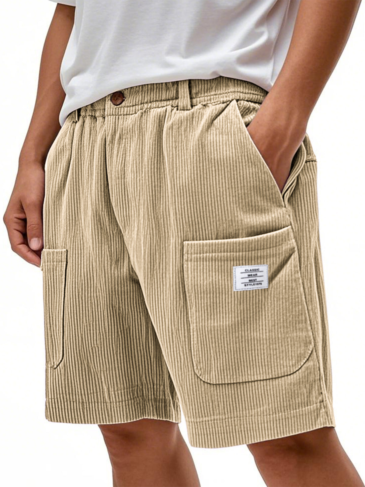 Men's Practical Multi-pocket Stylish Corduroy Simple Embroidered Logo Bermuda Button Shorts