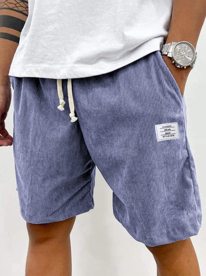 Men's Stylish Corduroy Simple Embroidered Logo Casual Lace-up Loose Shorts