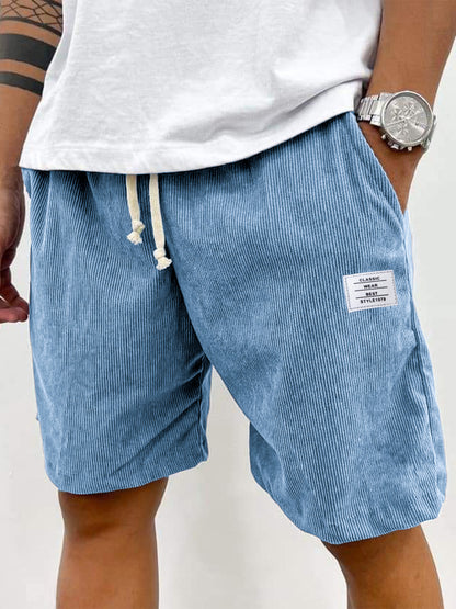 Men's Stylish Corduroy Simple Embroidered Logo Casual Lace-up Loose Shorts