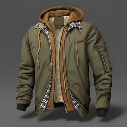 Dual-Layer Hooded Bomber Jacket