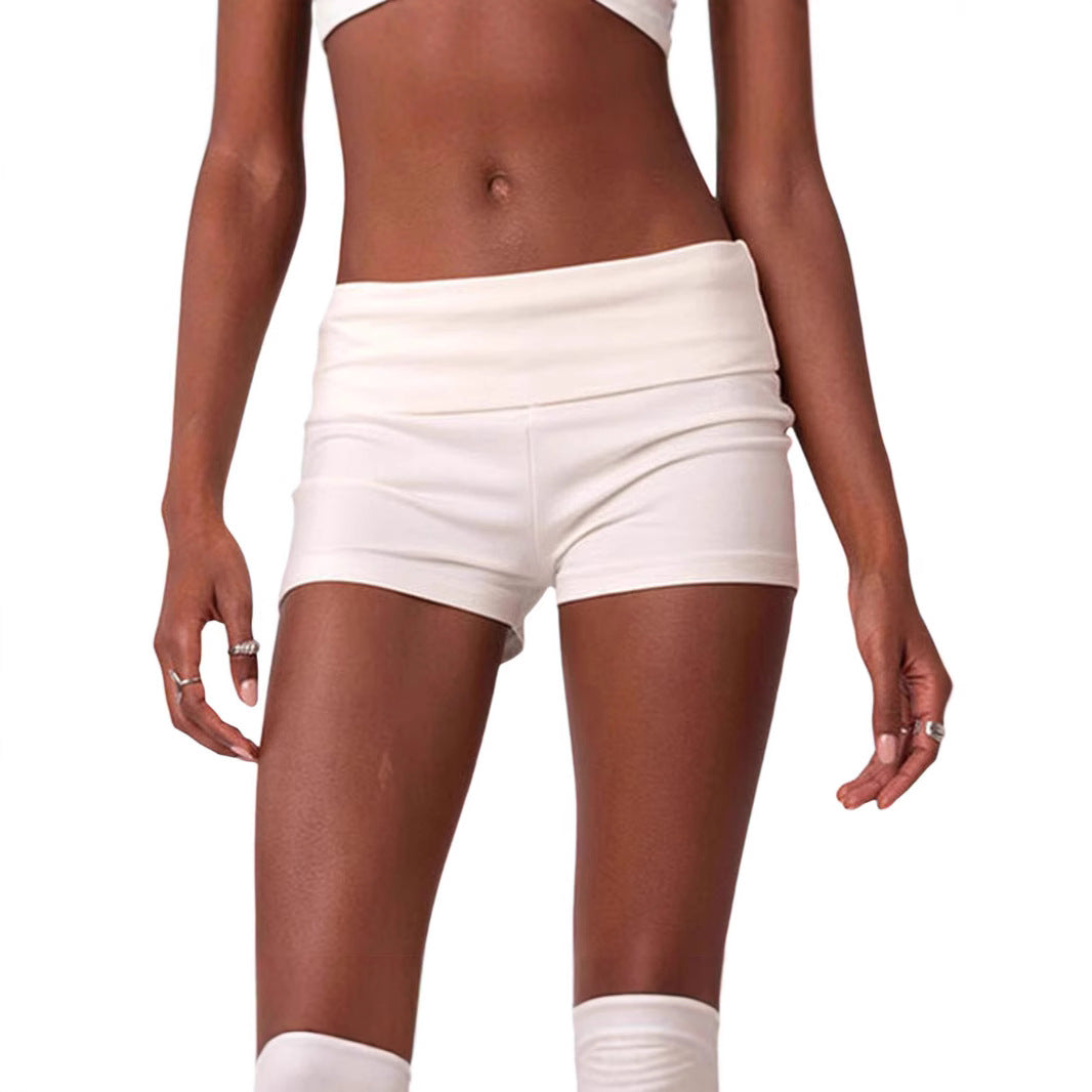 Women’s Foldable Waist Casual Shorts – Stretchy Drawstring Lightweight Summer Shorts
