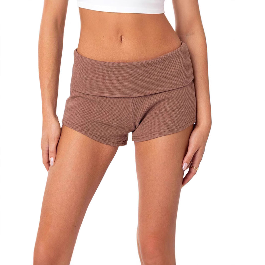 Women’s Foldable Waist Casual Shorts – Stretchy Drawstring Lightweight Summer Shorts