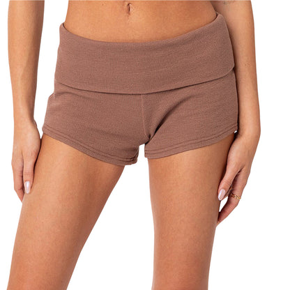 Women’s Foldable Waist Casual Shorts – Stretchy Drawstring Lightweight Summer Shorts