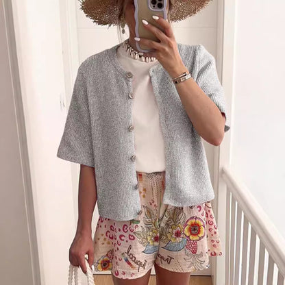 Women's Lightweight Summer Knit Cardigan – Casual Button-Up Short Sleeve Sweater