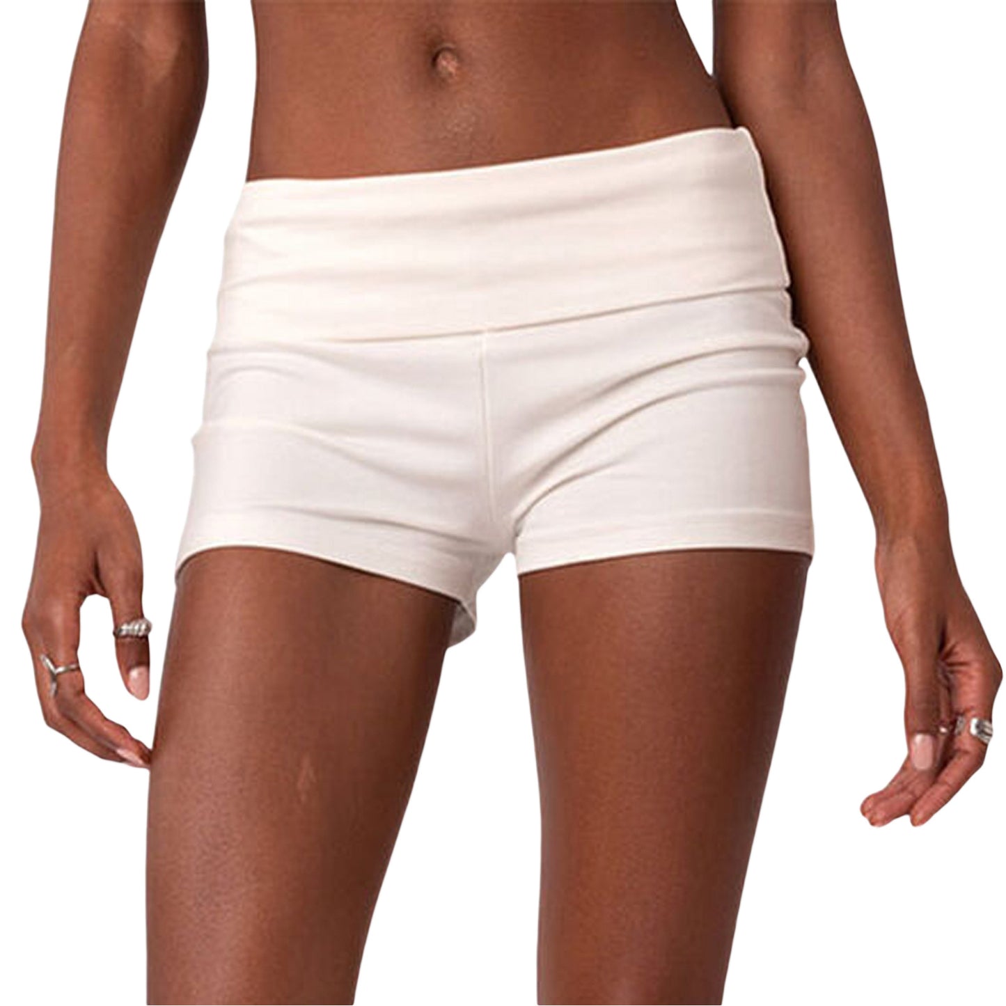 Women’s Foldable Waist Casual Shorts – Stretchy Drawstring Lightweight Summer Shorts