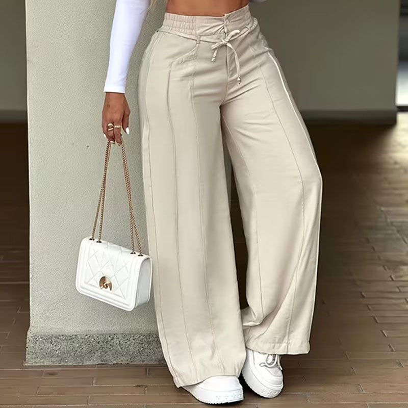 Women's High-Waisted Wide Leg Cargo Pants with Drawstring Pockets