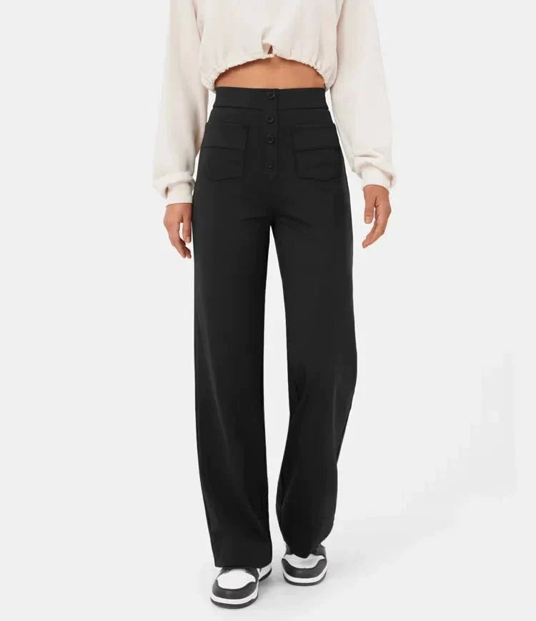 Fleur High Waist Stretch Straight Leg Pants with Pockets – Comfort & Chic Everyday Pants