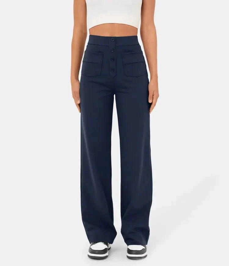 Fleur High Waist Stretch Straight Leg Pants with Pockets – Comfort & Chic Everyday Pants