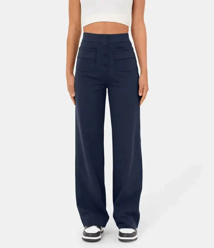 Fleur High Waist Stretch Straight Leg Pants with Pockets – Comfort & Chic Everyday Pants
