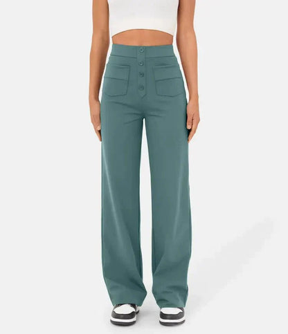 Fleur High Waist Stretch Straight Leg Pants with Pockets – Comfort & Chic Everyday Pants