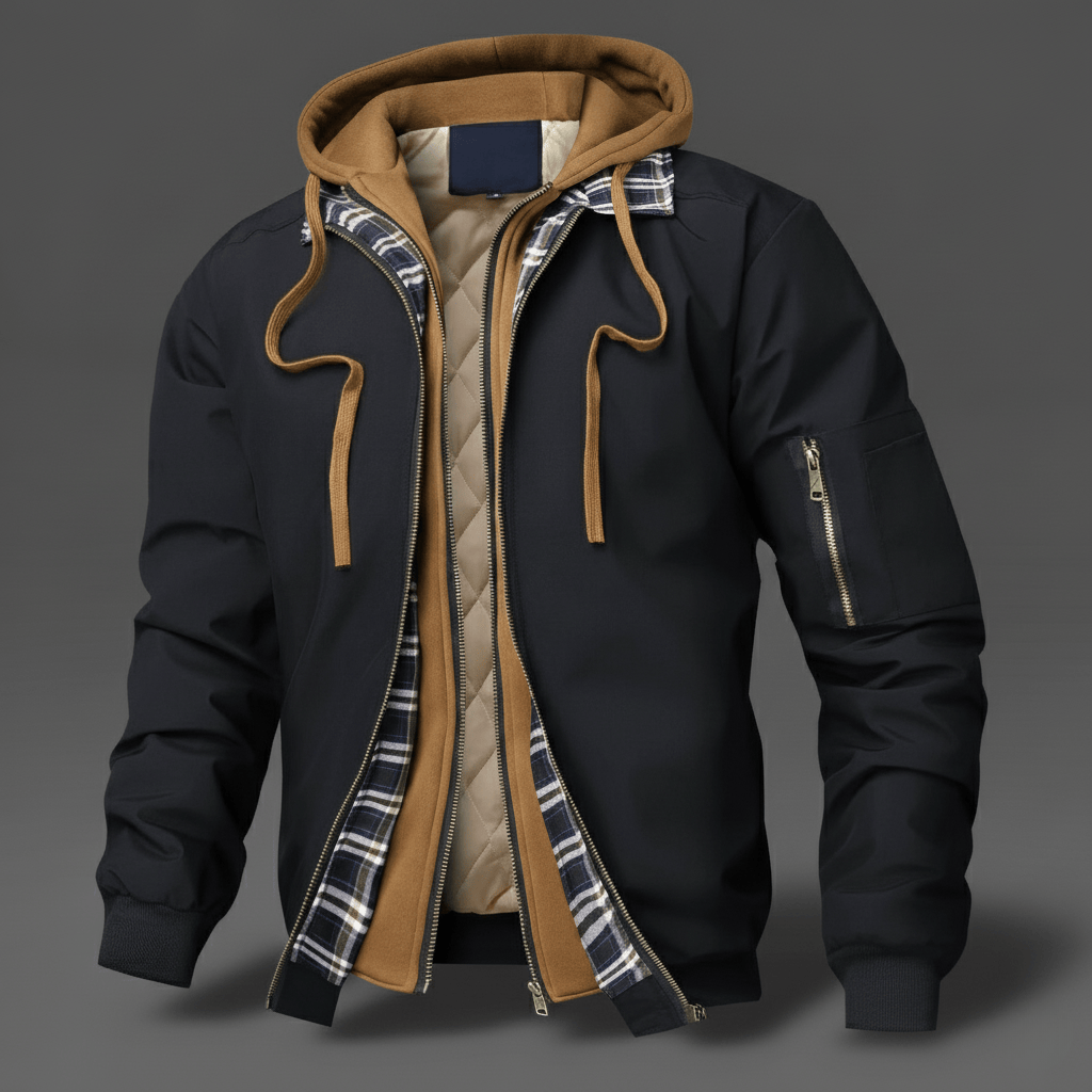 Dual-Layer Hooded Bomber Jacket